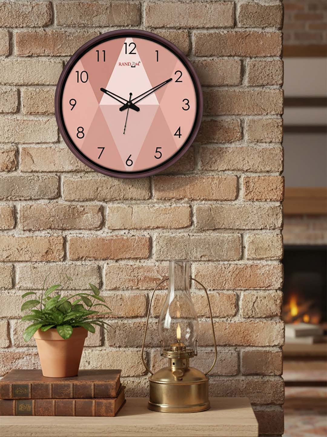 RANDOM RANDOM Brown Quartz Movement 12-Inch Dual Frame Lattice Texture Wall Clock With Glass