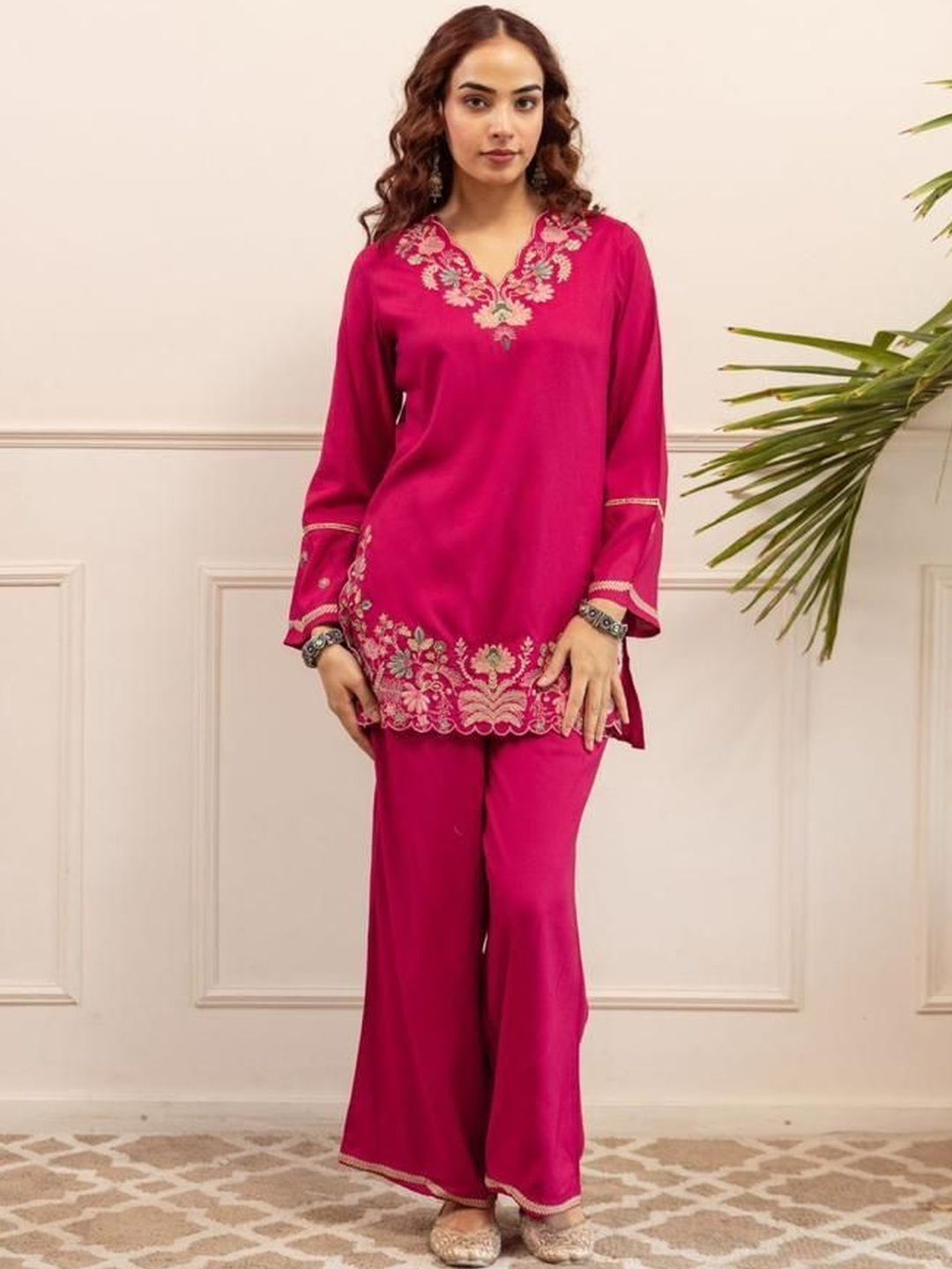 NayiNazar Cotton Embroidered Tunic with Palazzos