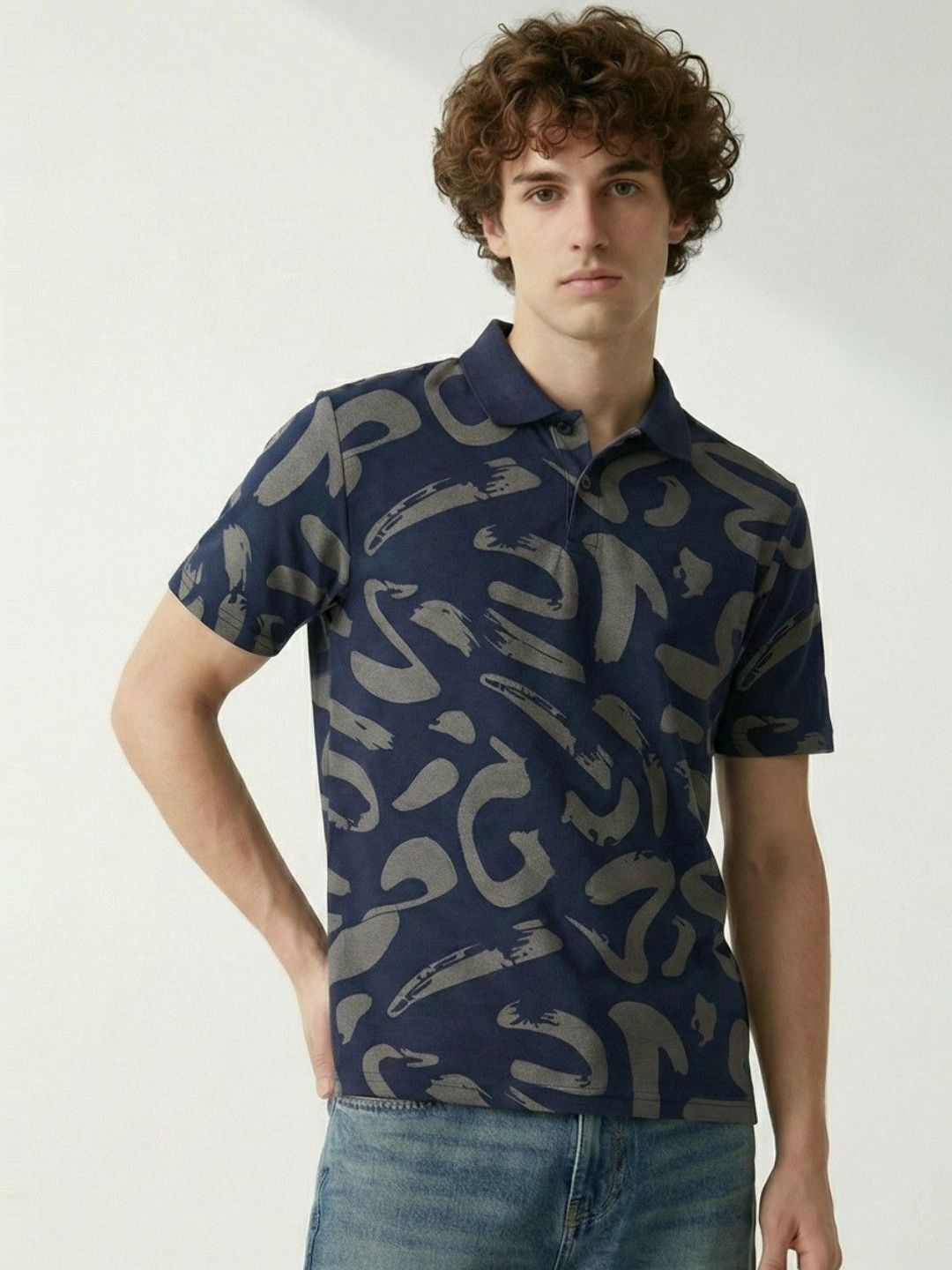 glitchez Men Printed Polo Collar T-shirt