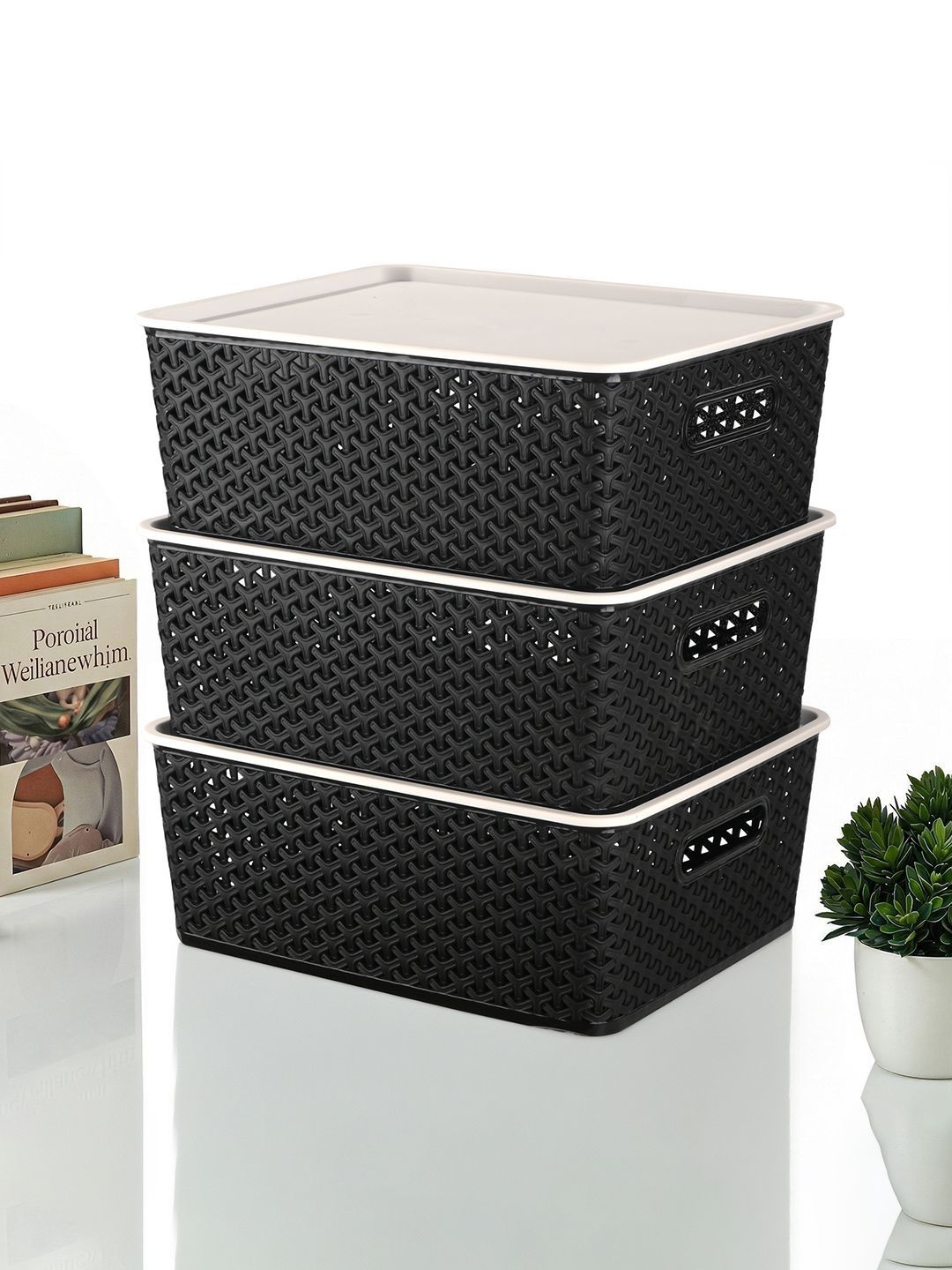 Myntra Elegant Homes Black Set of 3 Regular Multi-Utility Organisers