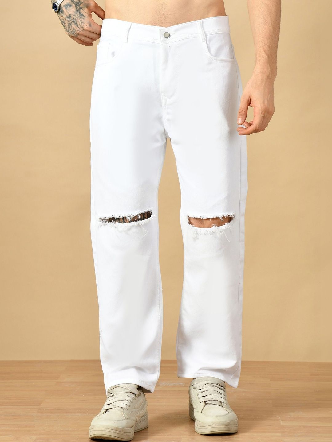 HERE&NOW Men Classic Regular Fit Mid-Rise Highly Distressed Stretchable Jeans
