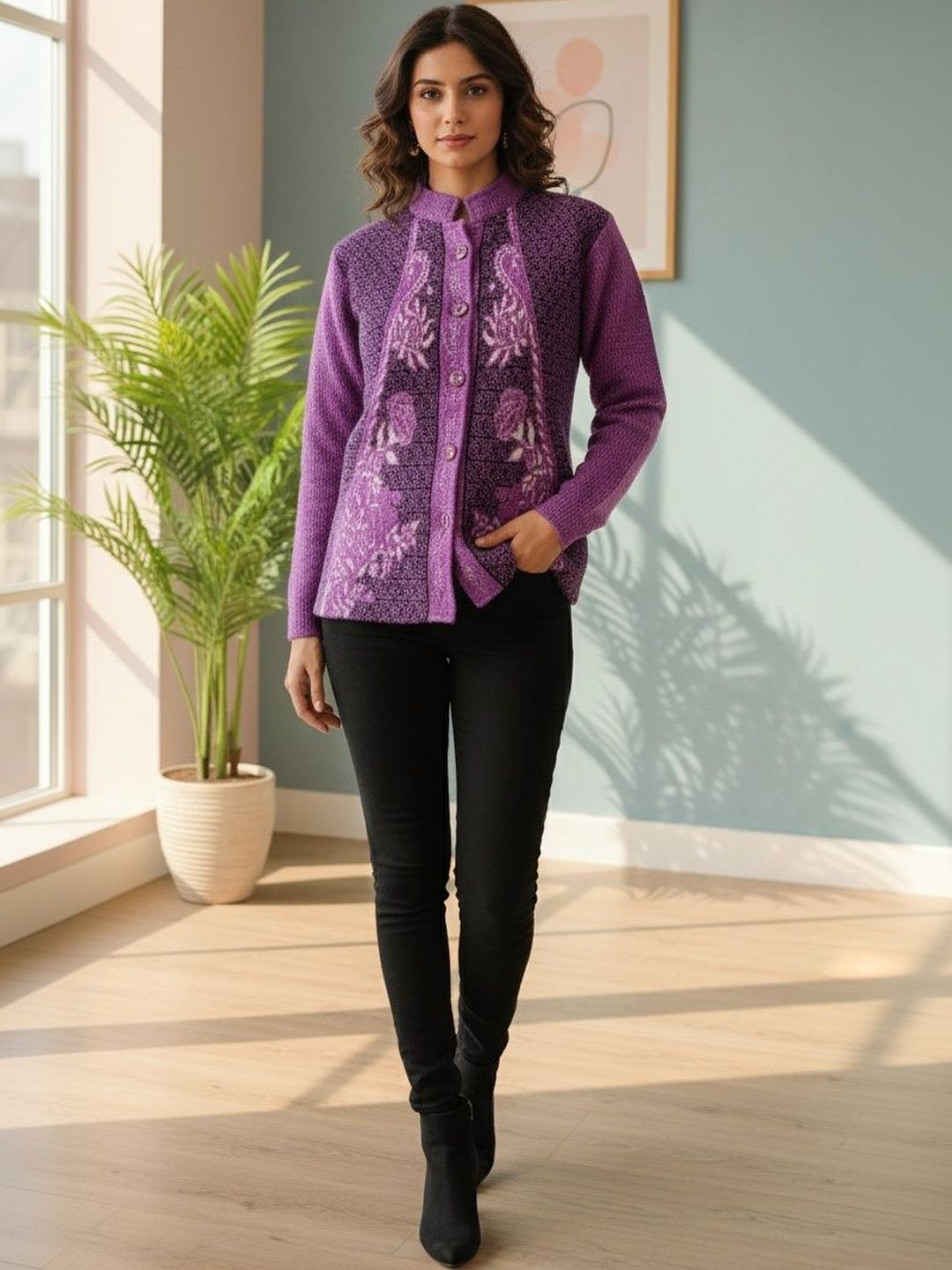 The Roadster Lifestyle Co Wool Mock Collar Ribbed Cardigan Sweaters