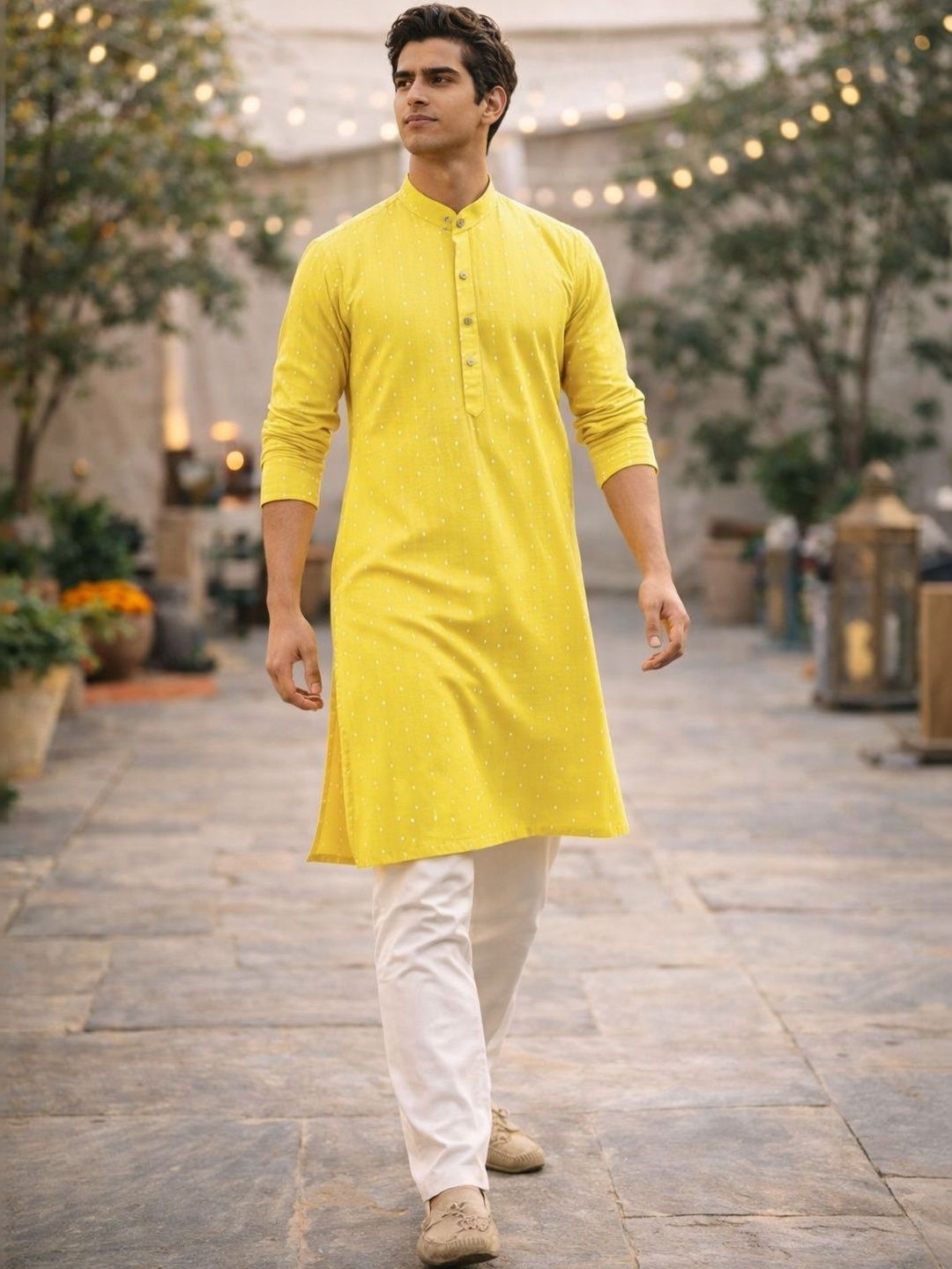 Anouk Men Polka Dot Printed Indie Prints Kurta