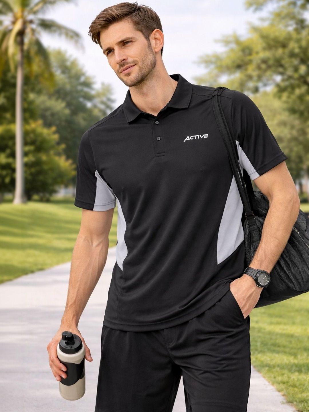 Raves Men Brand Logo Colourblocked Polo Collar Antimicrobial Cut Outs T-shirt