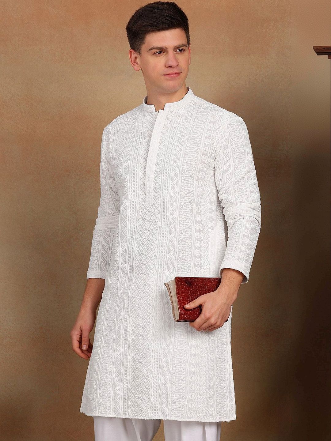 See Designs Men Embroidered Sequinned Georgette Kurta