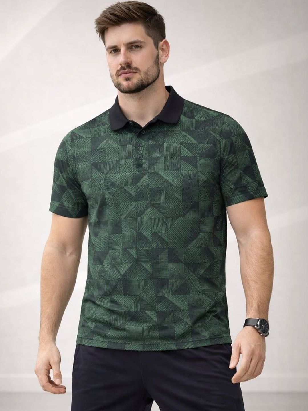 AUSTIEX Men Printed Polo Collar T-shirt