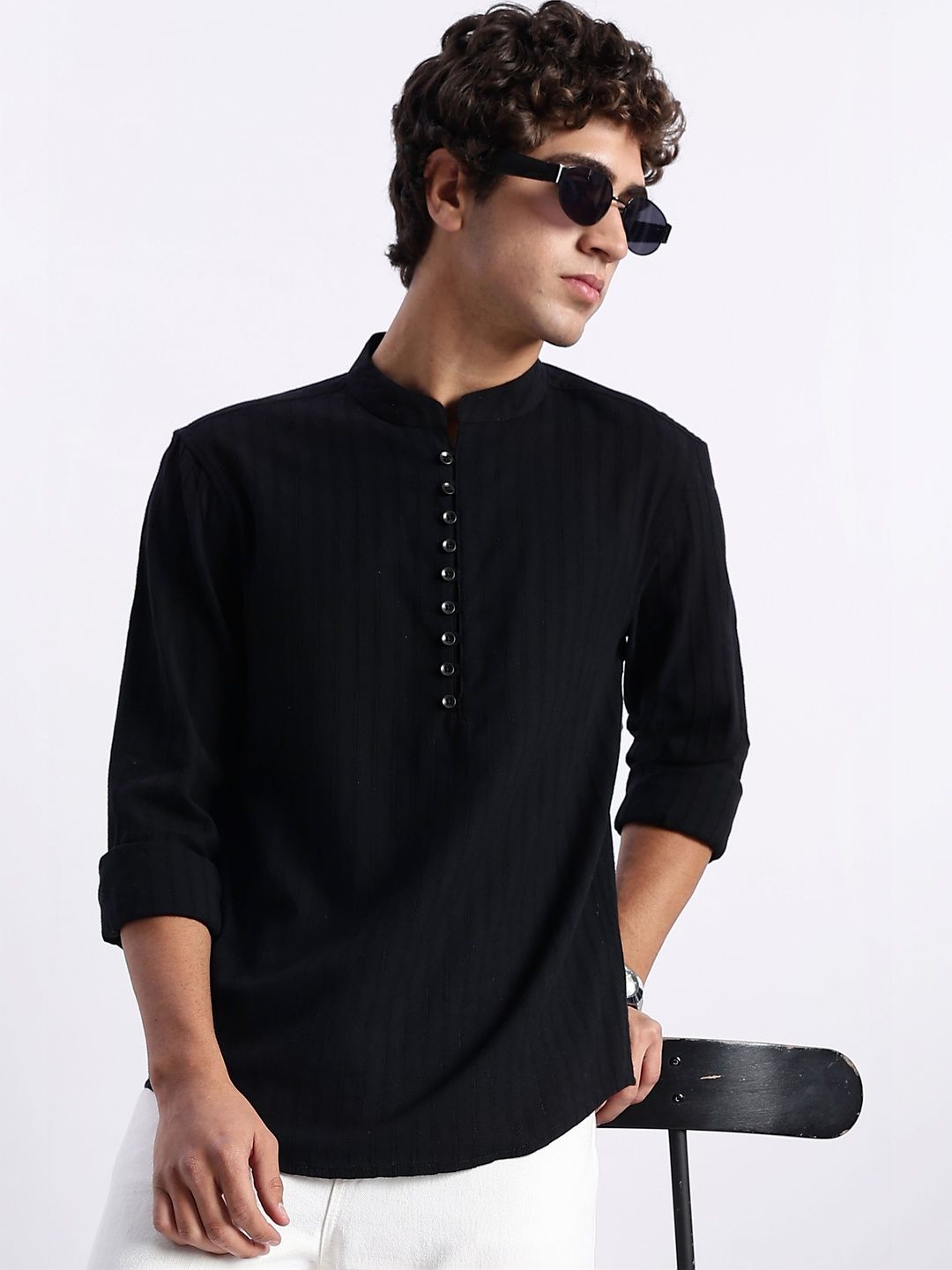 HERE&NOW Men Striped Thread Work Kurta