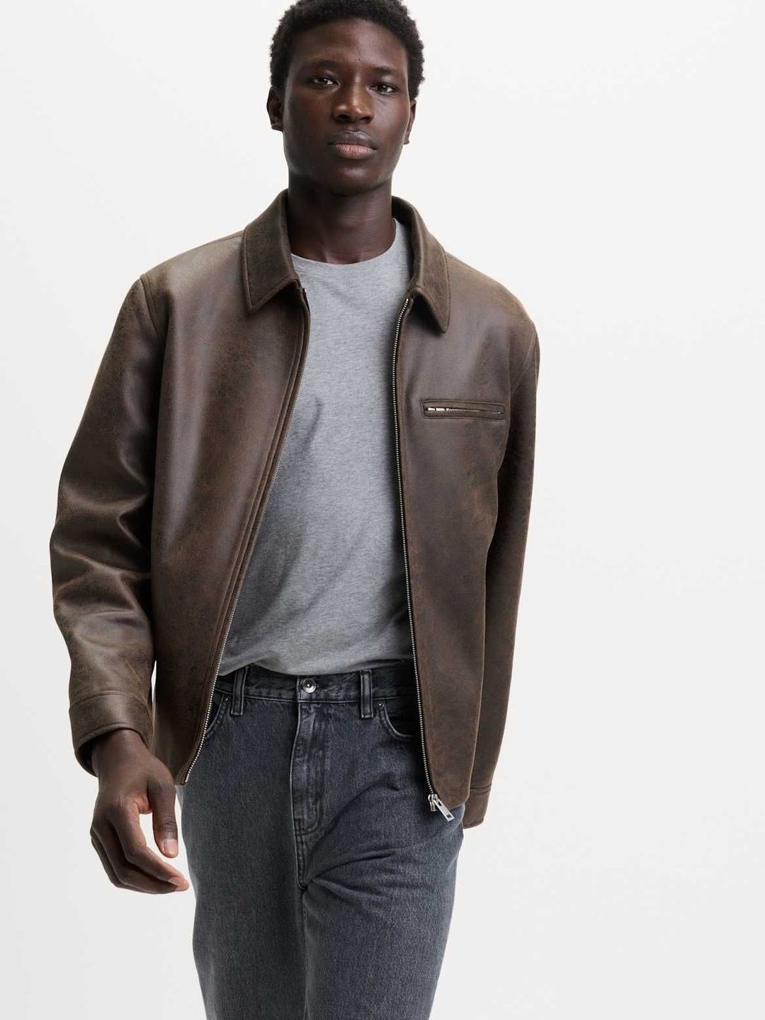 Marks & Spencer Distressed Faux Leather Harrington Jacket