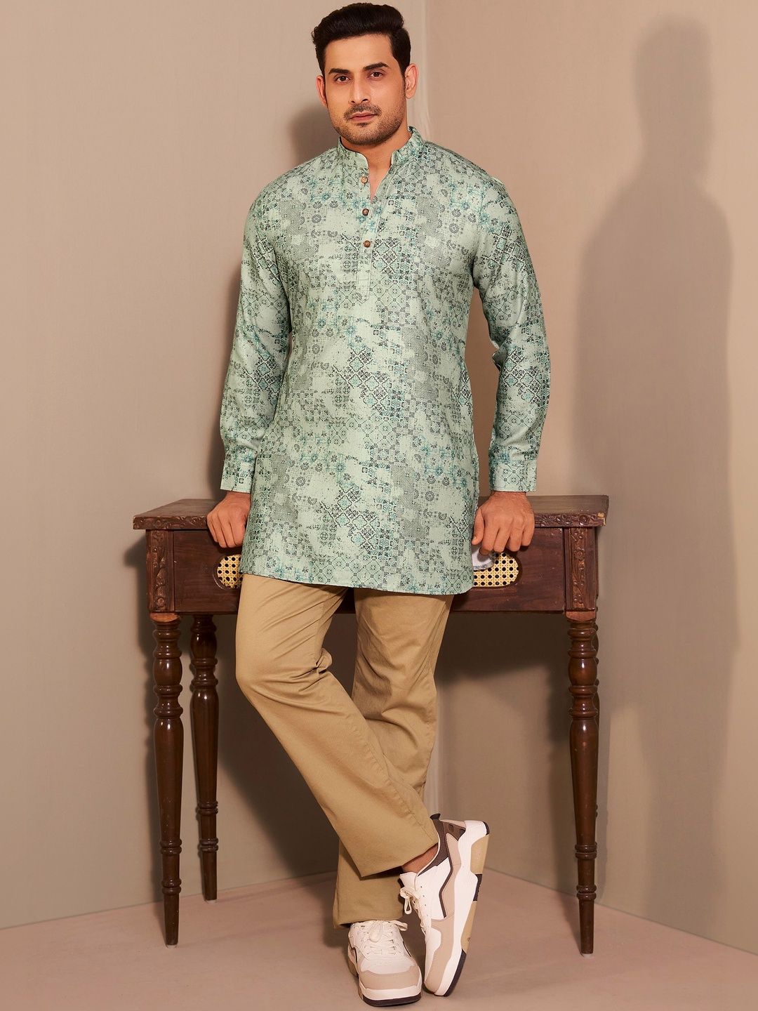 House of Pataudi Printed  Mandarin Collar Above Knee Straight Kurtas