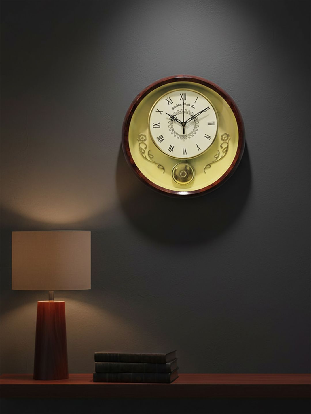 RANDOM Beige Printed Contemporary Round Shaped Wall Clock