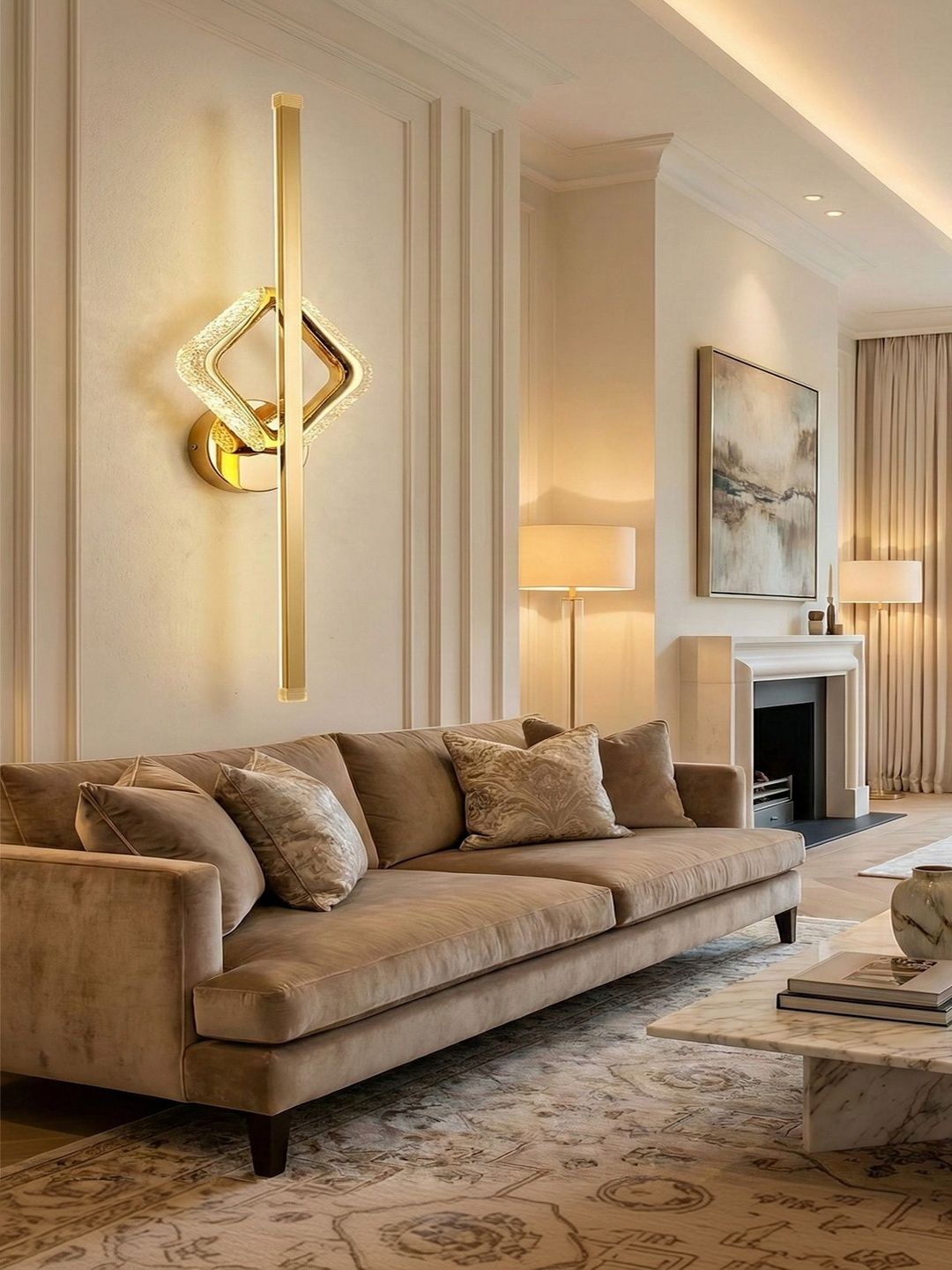 MFD HOME FURNISHING Gold-Toned & Gold-Toned Textured Metal Contemporary Abstract Shaped Shaped Wall Lamp