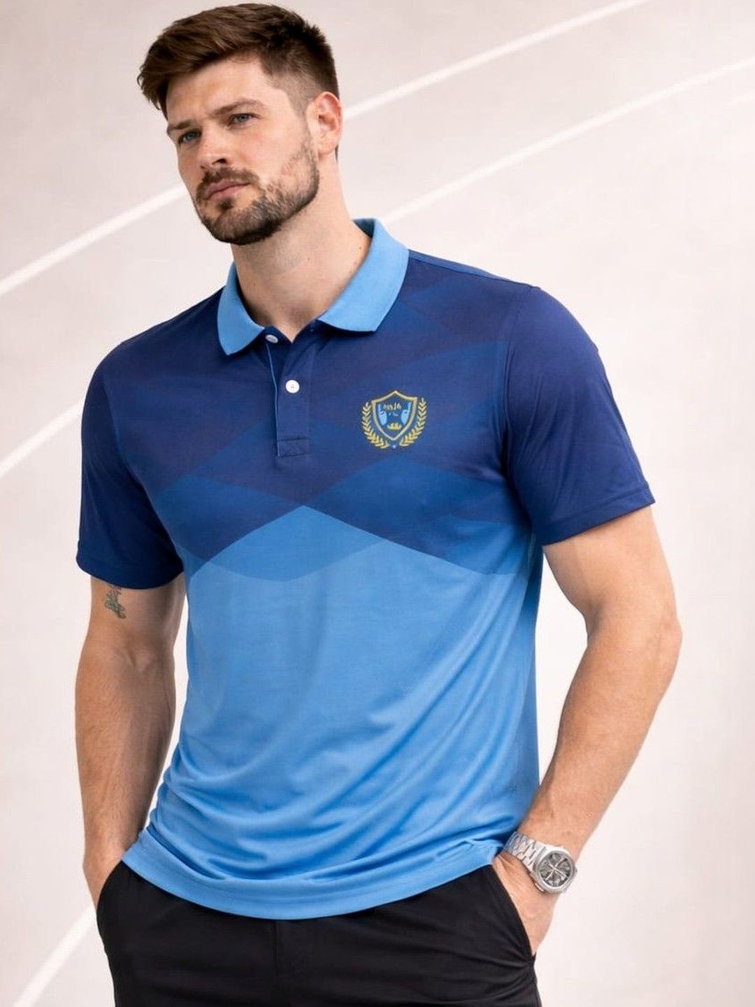 AUSTIEX Men Colourblocked Polo Collar T-shirt