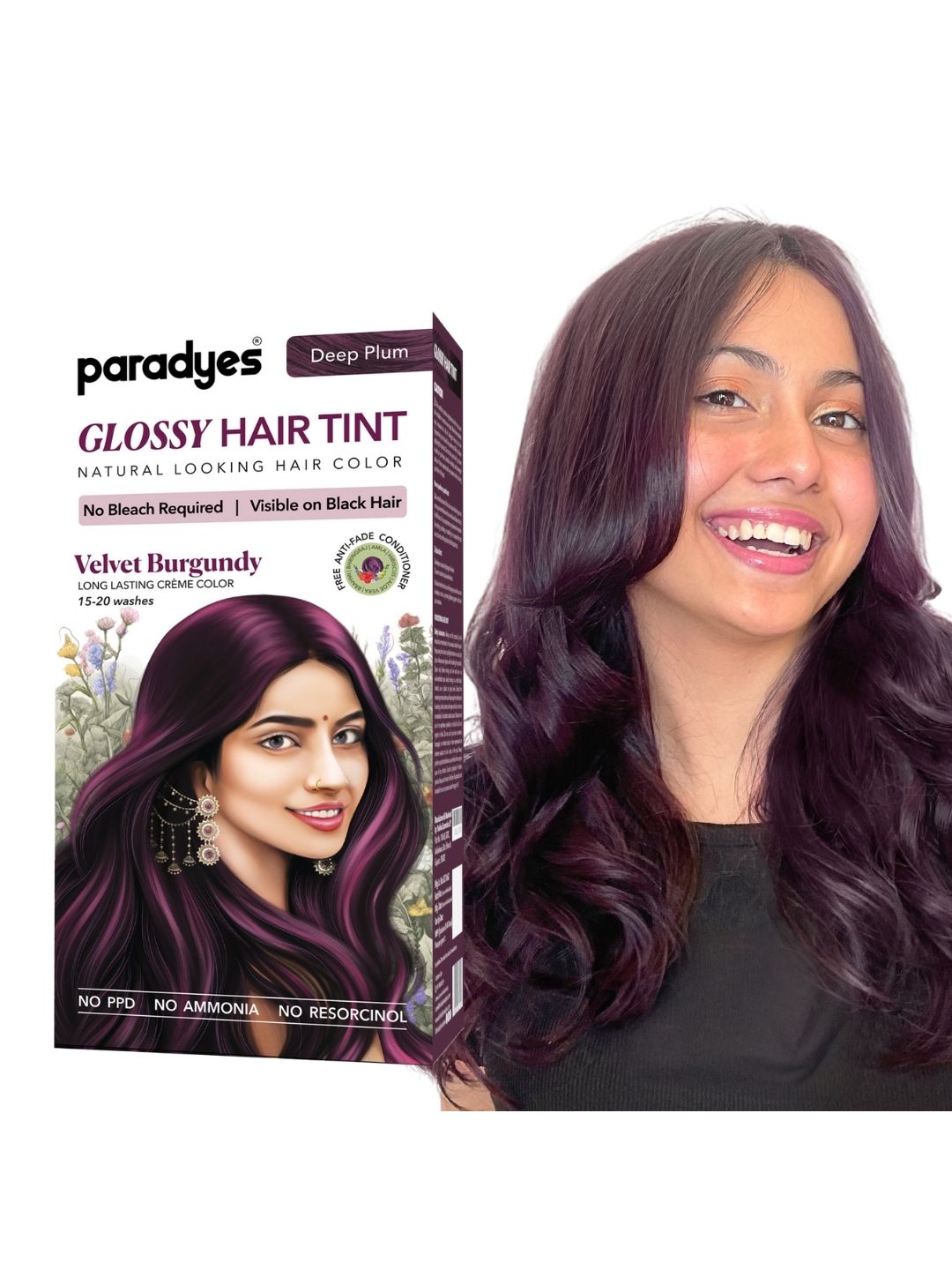 Paradyes Semi-Permanent Creme Glossy Tint Hair Color 160g- Velvet Burgundy