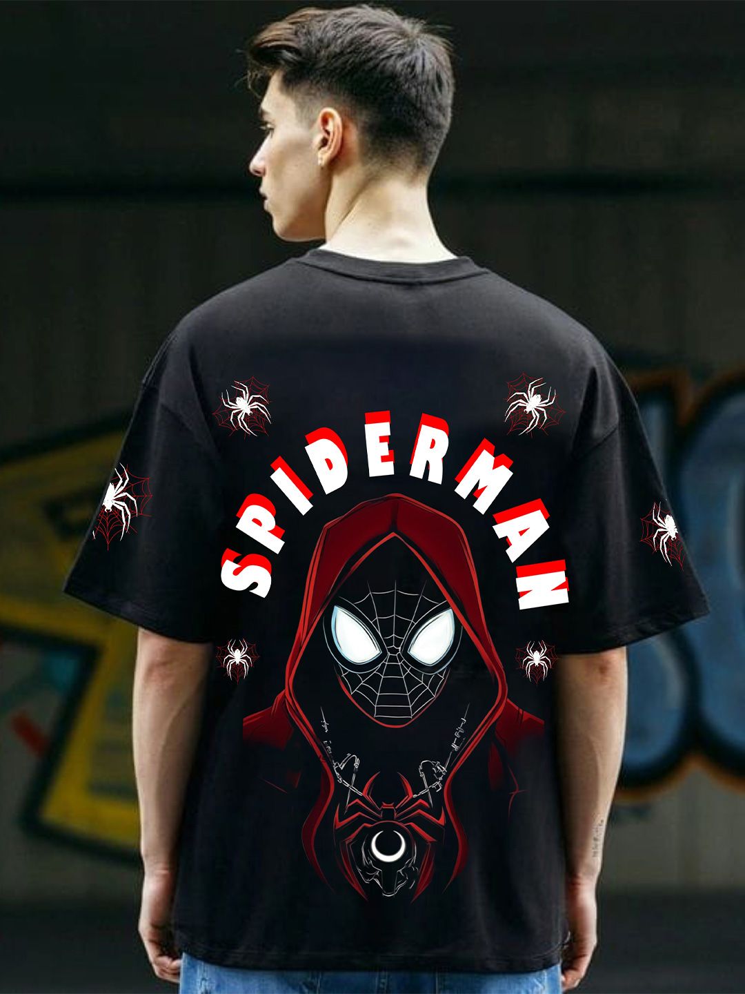 Uniplanet store Spider Eye Graphic Printed Round Neck  Oversized Cotton T-shirt