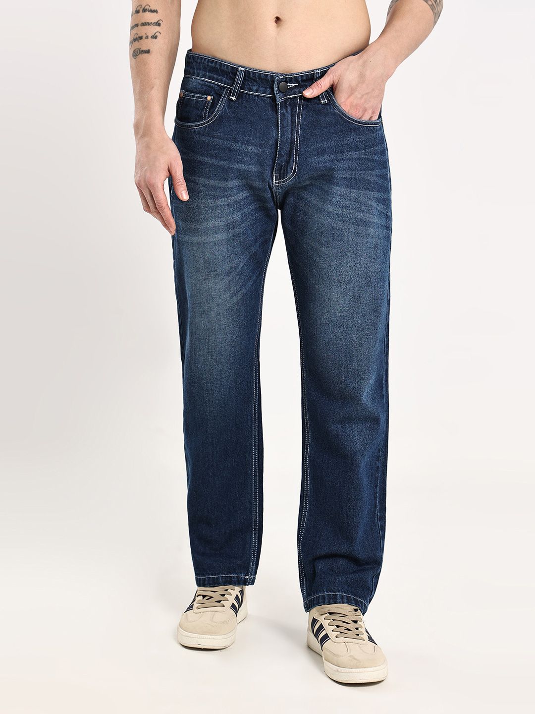 Hence Men Straight Fit Mid-Rise Light Fade Jeans