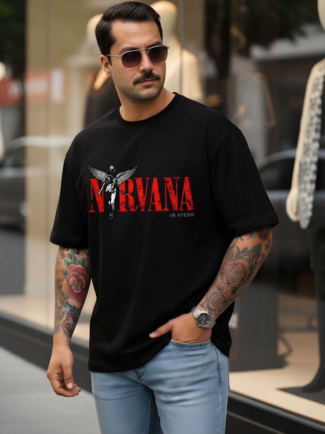 BRATMA Men Printed Drop-Shoulder Sleeves T-shirt