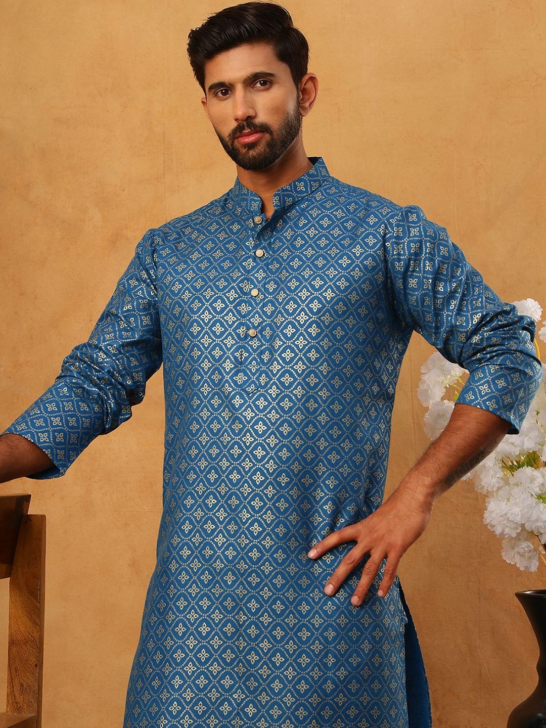 Jompers Men Floral Printed Kurta