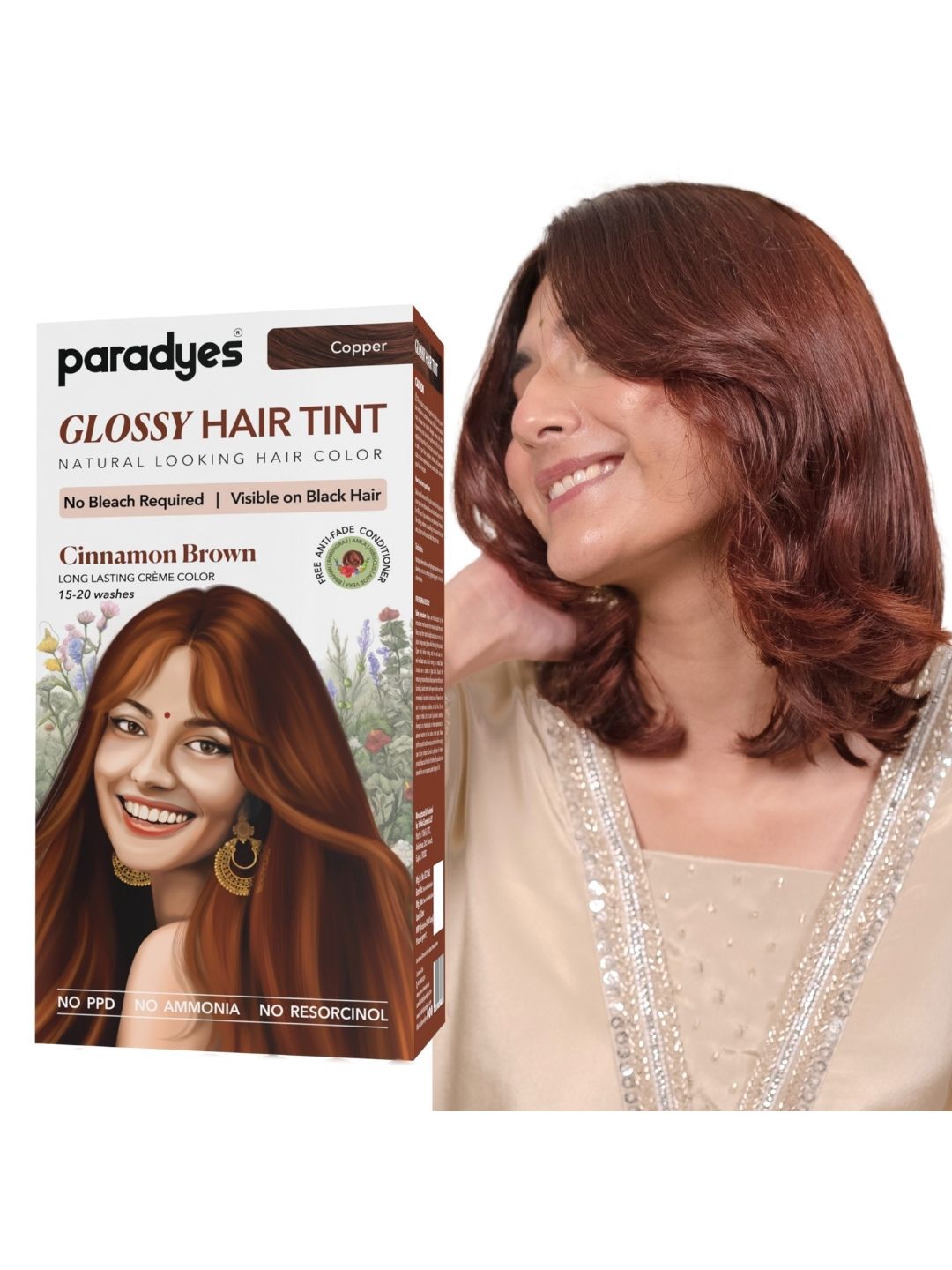 Paradyes Semi-Permanent Creme Glossy Tint Hair Color 160g- Cinnamon Brown- Copper