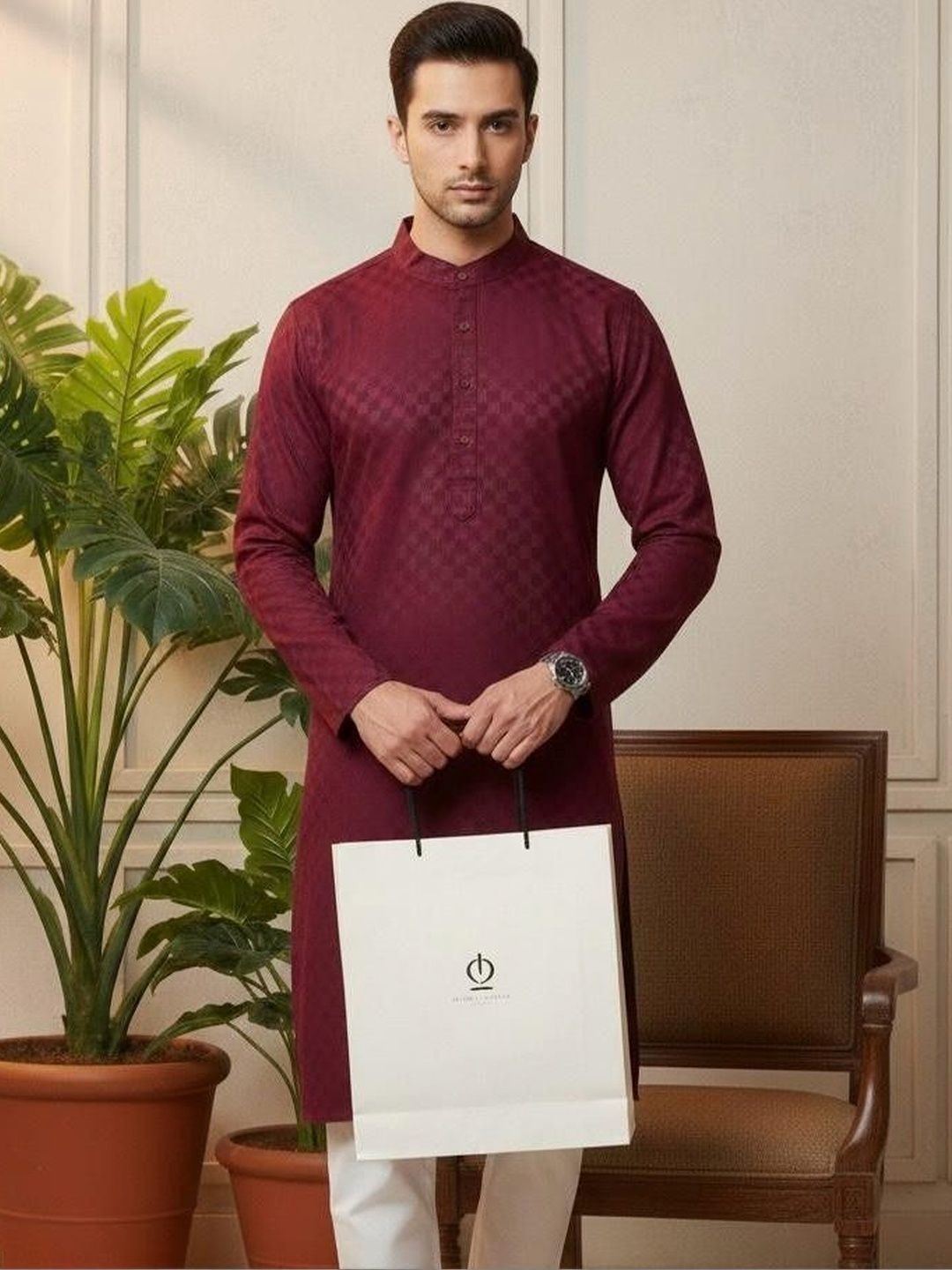 Sypher Boutique Men Printed Khadi Kurta