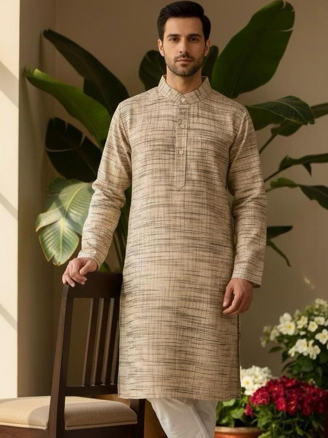 Sypher Boutique Men Printed Khadi Kurta