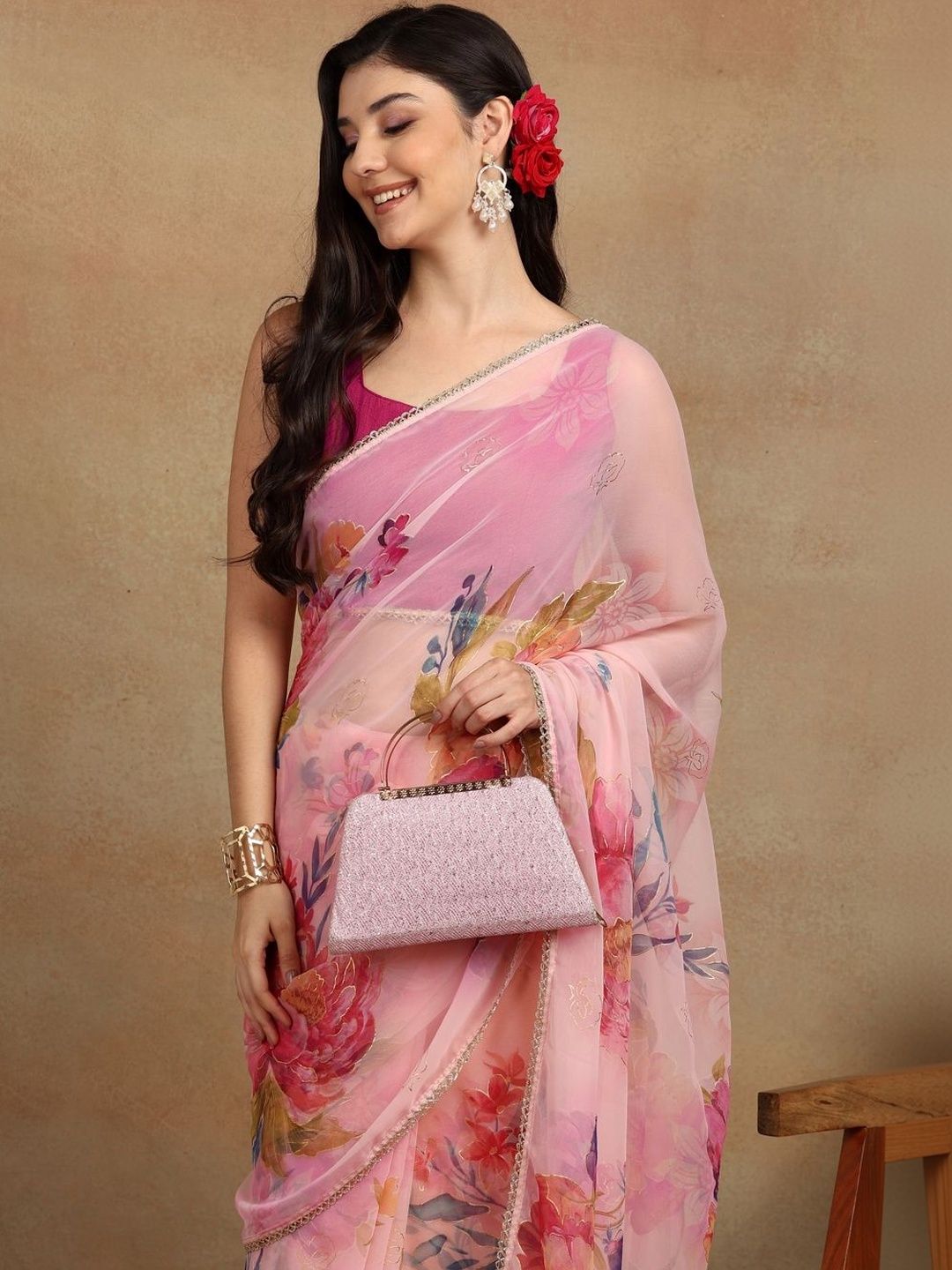 KALINI Floral Poly Georgette Saree