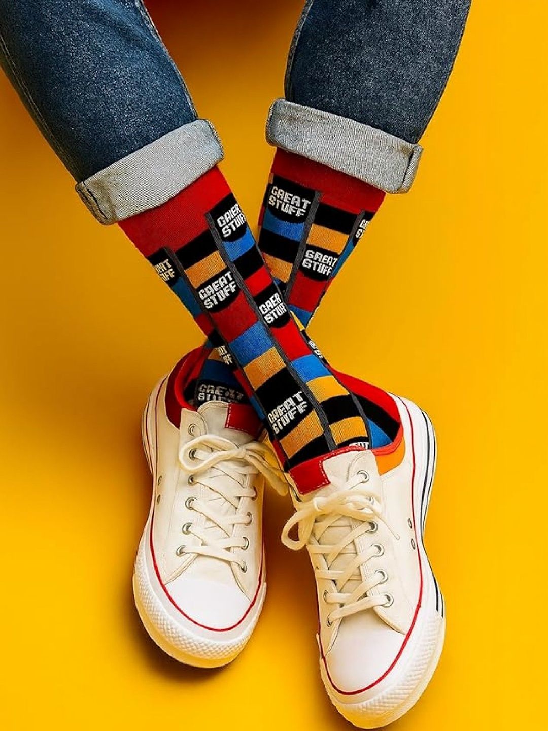 JUMPLINGS Men Printed Cotton Calf Length Socks