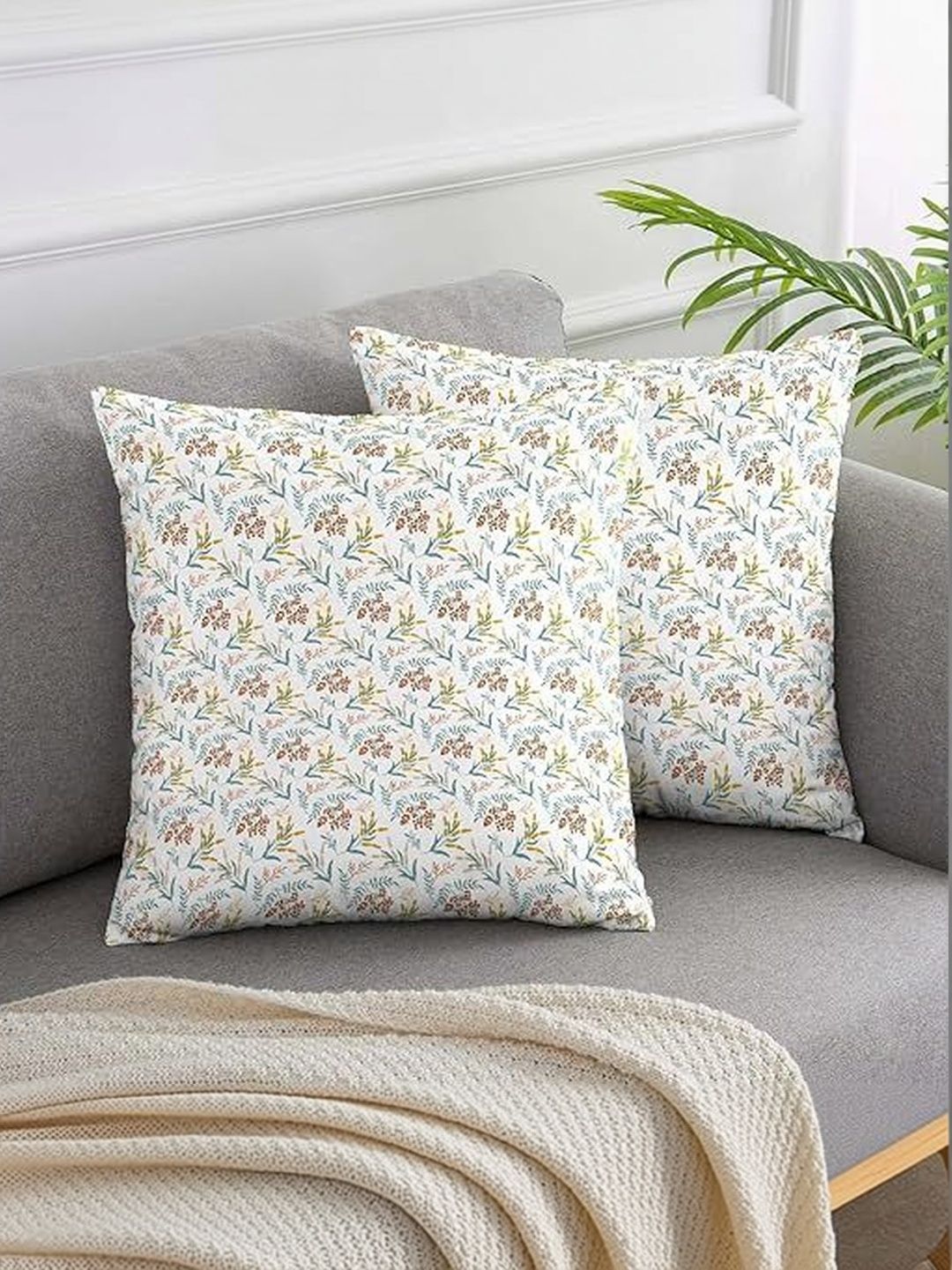 KNOTTING HOME Set of 2 Floral Velvet Square Cushion Covers