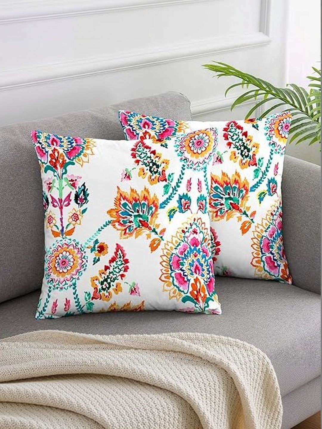KNOTTING HOME Set of 2 Floral Velvet Square Cushion Covers
