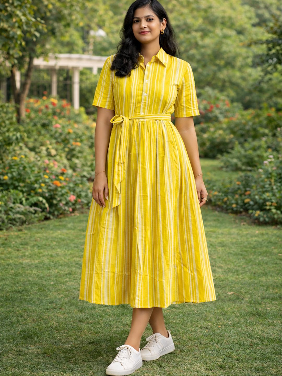 VCJ VCJ Striped Fit & Flare Midi Dress