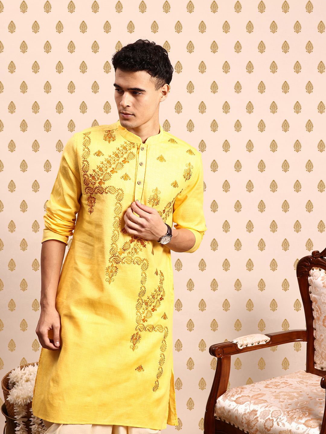 Embroidered Kurta Set SOURAGYA Ethnic Motifs Embroidered Kurta with Patiala
