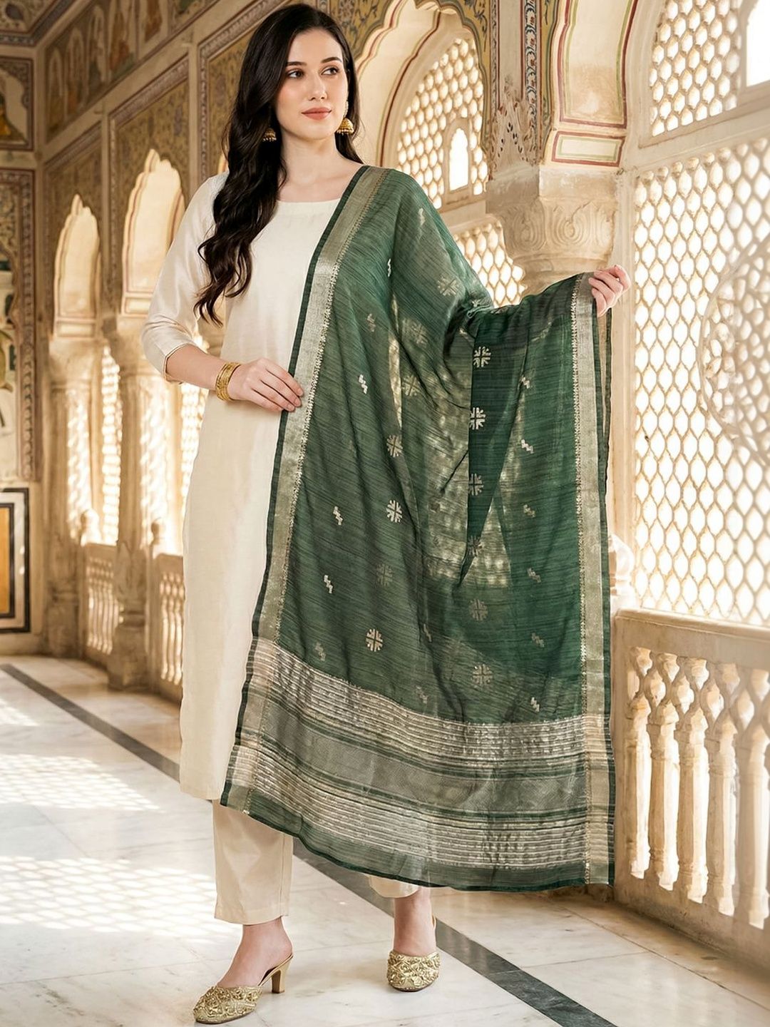 Indo Era Woven Design Dupatta with Zari