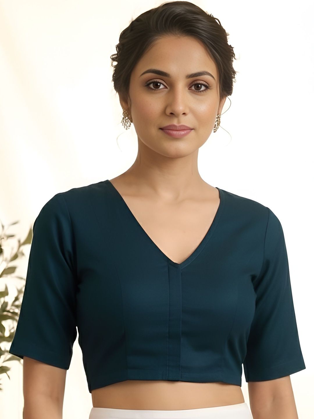 KALINI KALINI Women Solid Stretchable V-Neck Front Open Saree Blouse