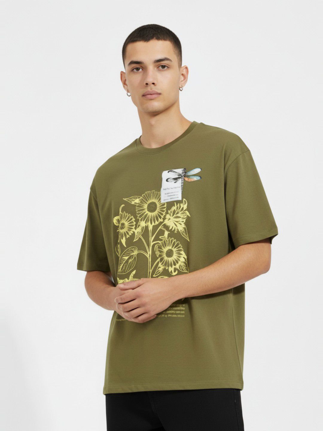 glitchez Floral Printed Drop-Shoulder Sleeves Oversized Pure Cotton T-shirt