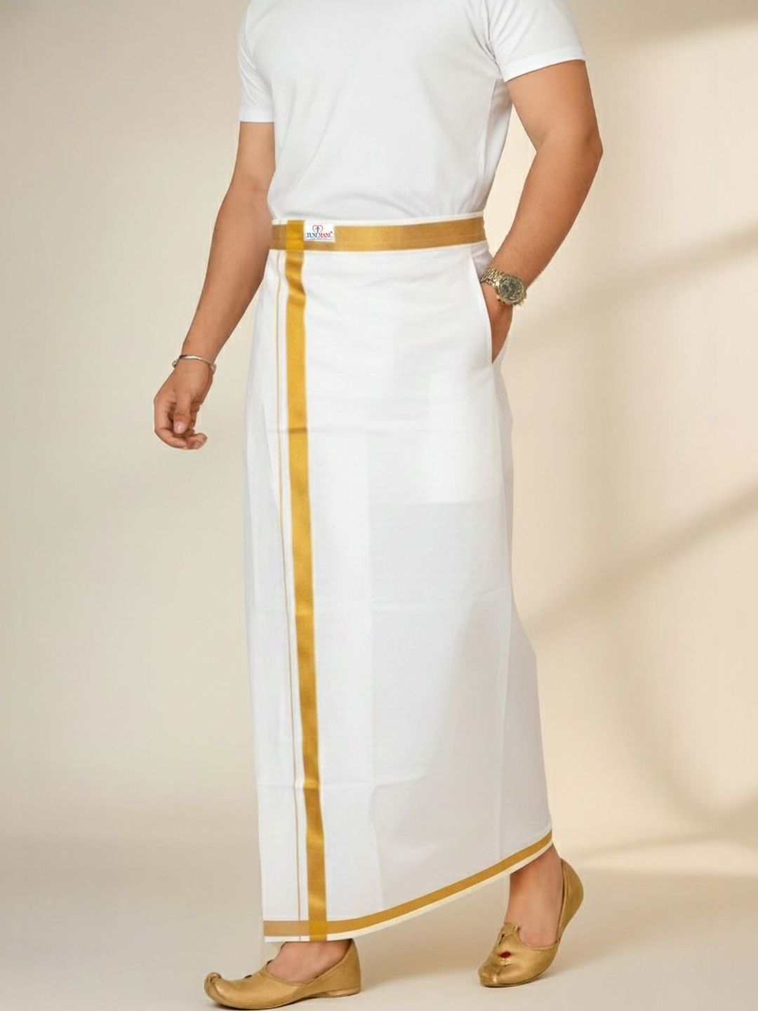 TUNI MANI Men Solid Double Layer Cotton Dhoti with Pocket