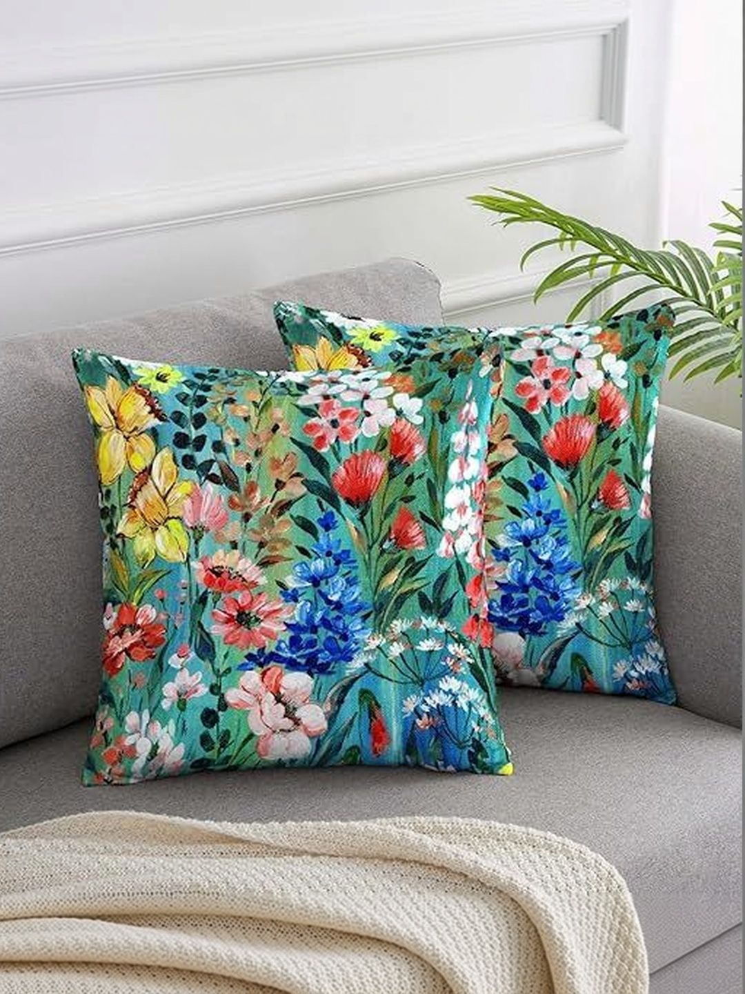 KNOTTING HOME Set of 2 Floral Velvet Square Cushion Covers