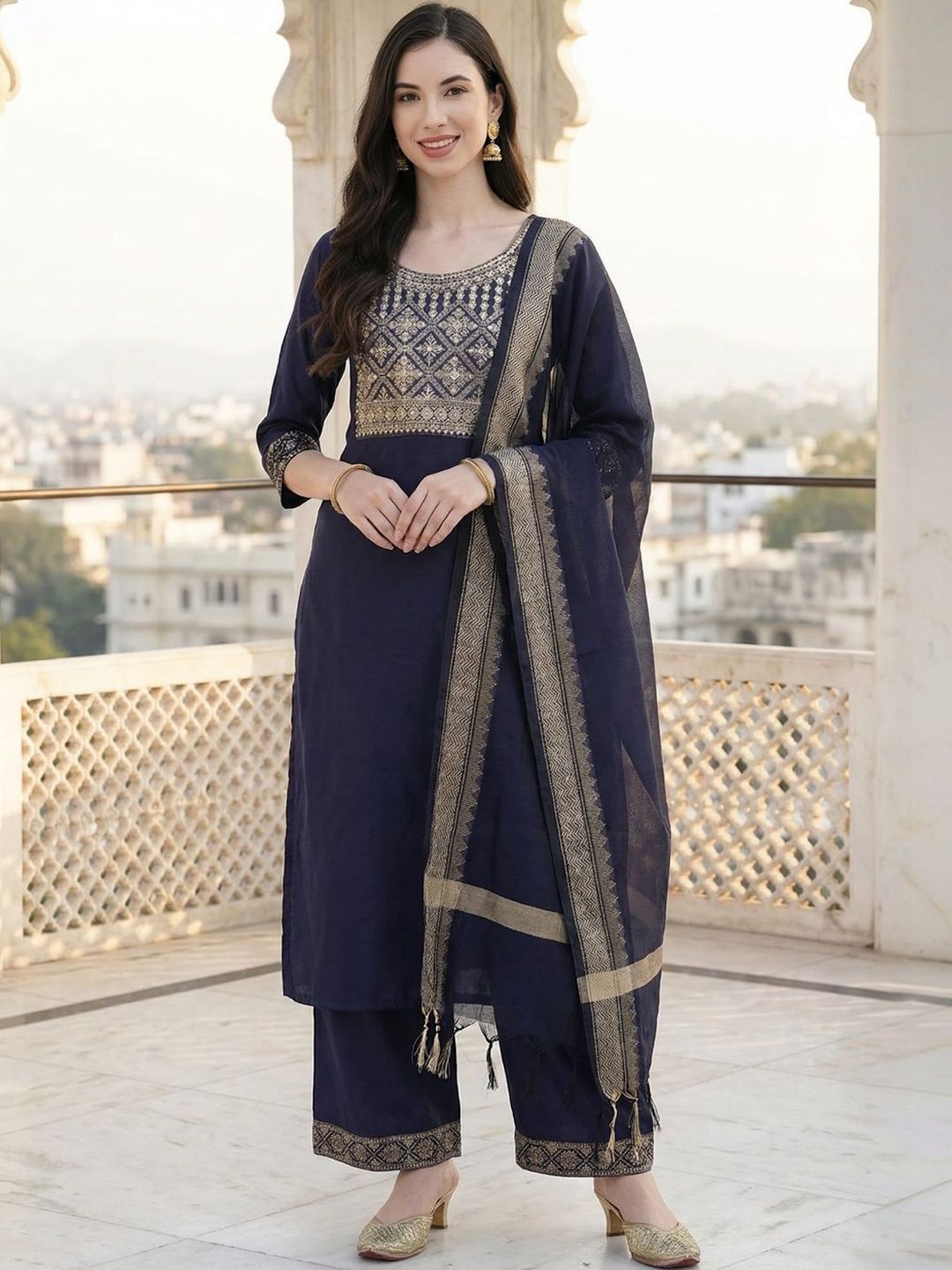 Indo Era Woven Design Dupatta with Zari