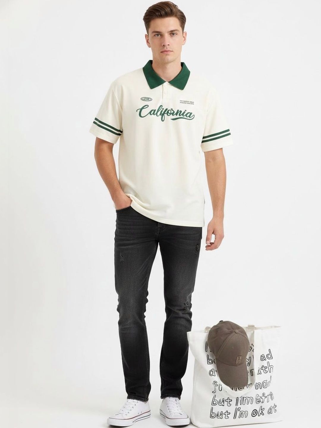 AVEJO Men Typography Printed Polo Collar T-shirt