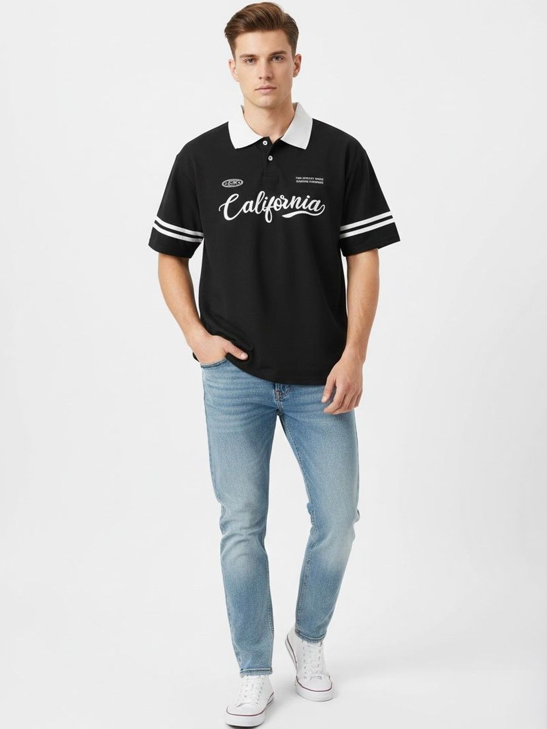 AVEJO Men Typography Printed Polo Collar T-shirt