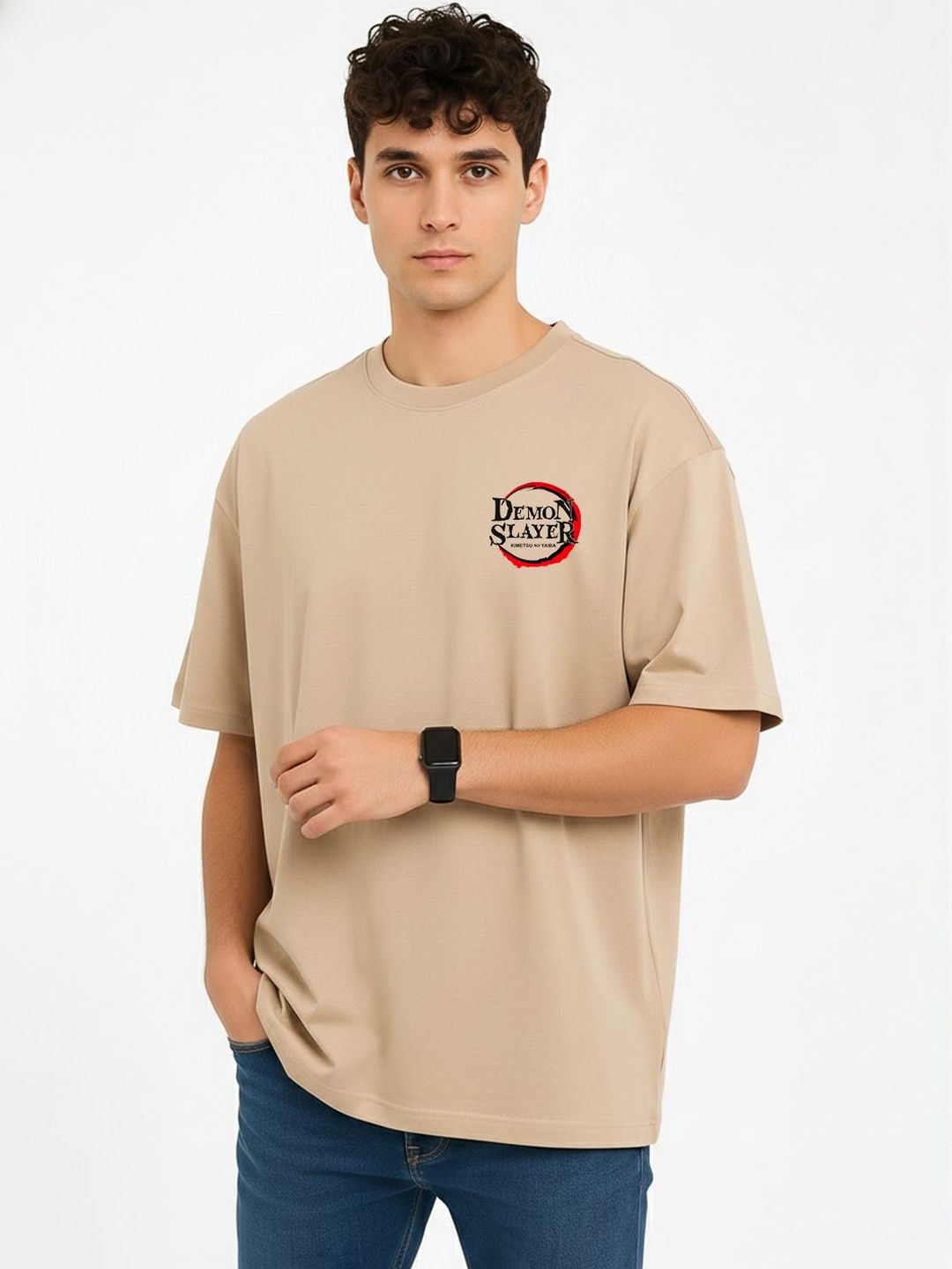 Organic Chics Men's Demon Slayer Graphic Oversized T-shirt