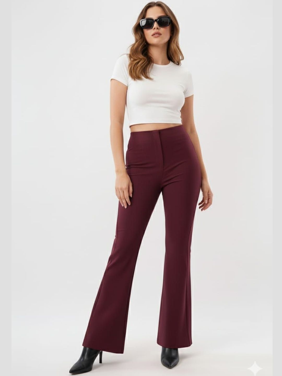 HIGH BUY Women Tailored Flared High-Rise Trousers