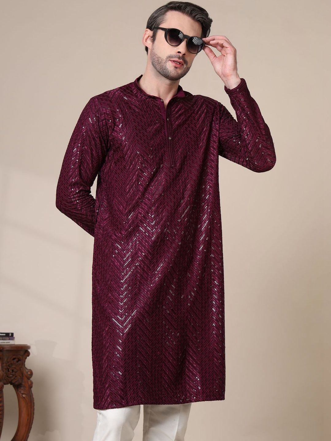 HERE&NOW Men Embellished Chikankari Kurta