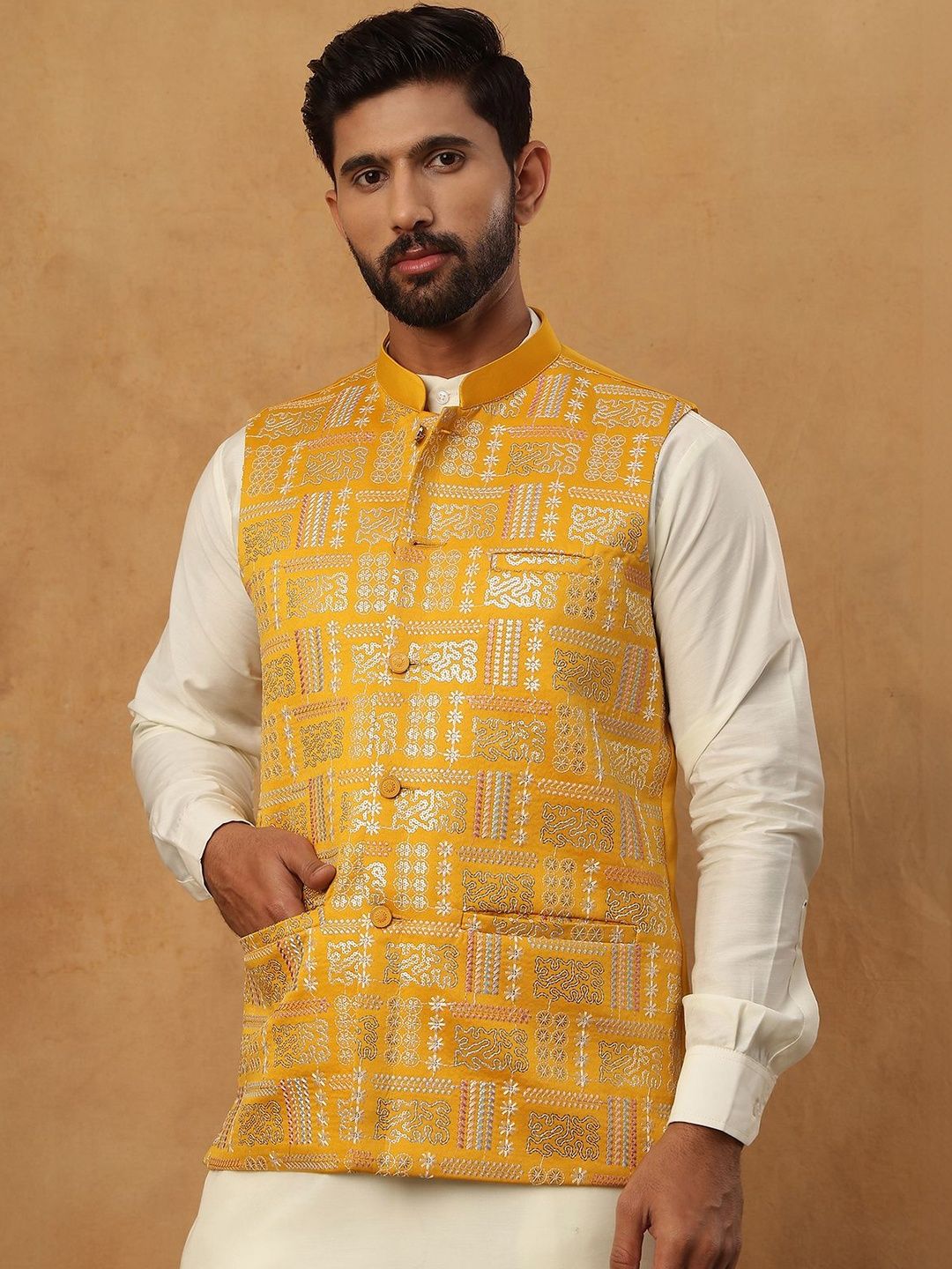 Jompers Satin Embroidered Nehru Jackets