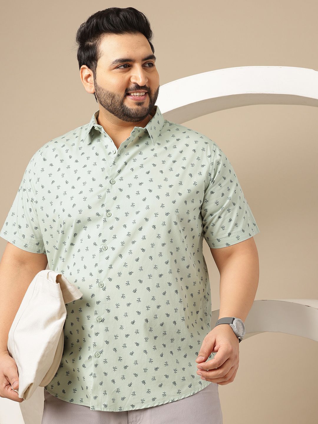 Sztori Plus Size Floral Printed Spread Collar Pure Cotton Shirt