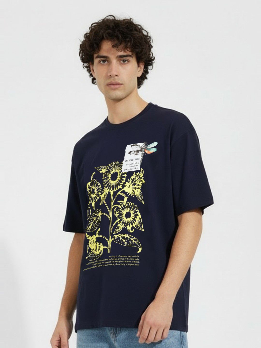 glitchez Oversized Floral Printed Pure Cotton Drop-Shoulder Sleeves T-shirt
