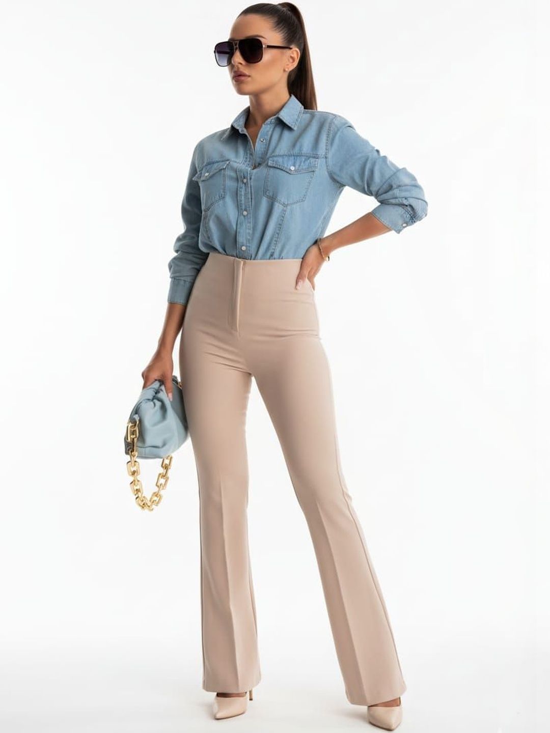 HIGH BUY Women Tailored Flared High-Rise Trousers