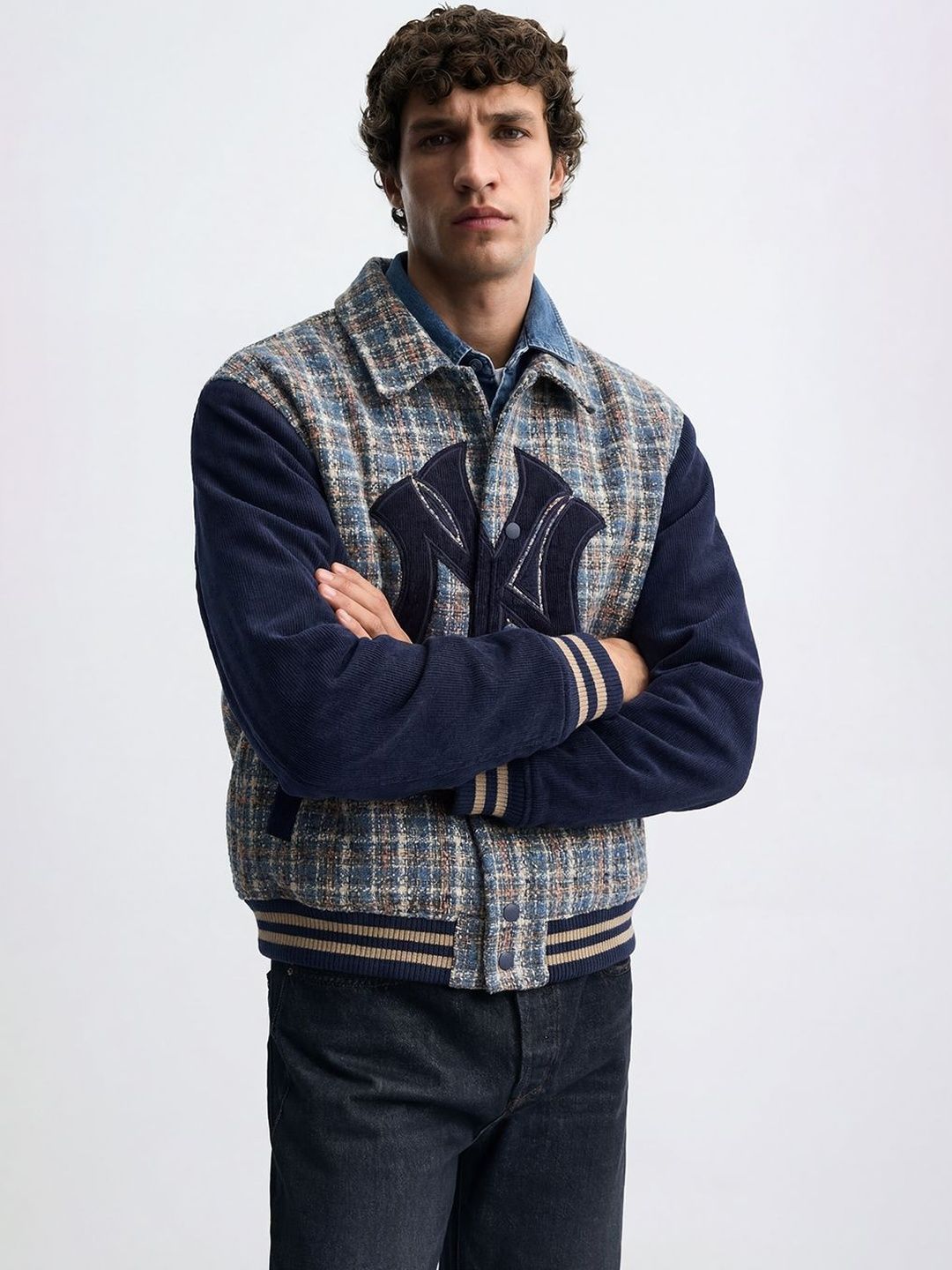 FUGAZEE Men Checked Bomber with Patchwork Jacket
