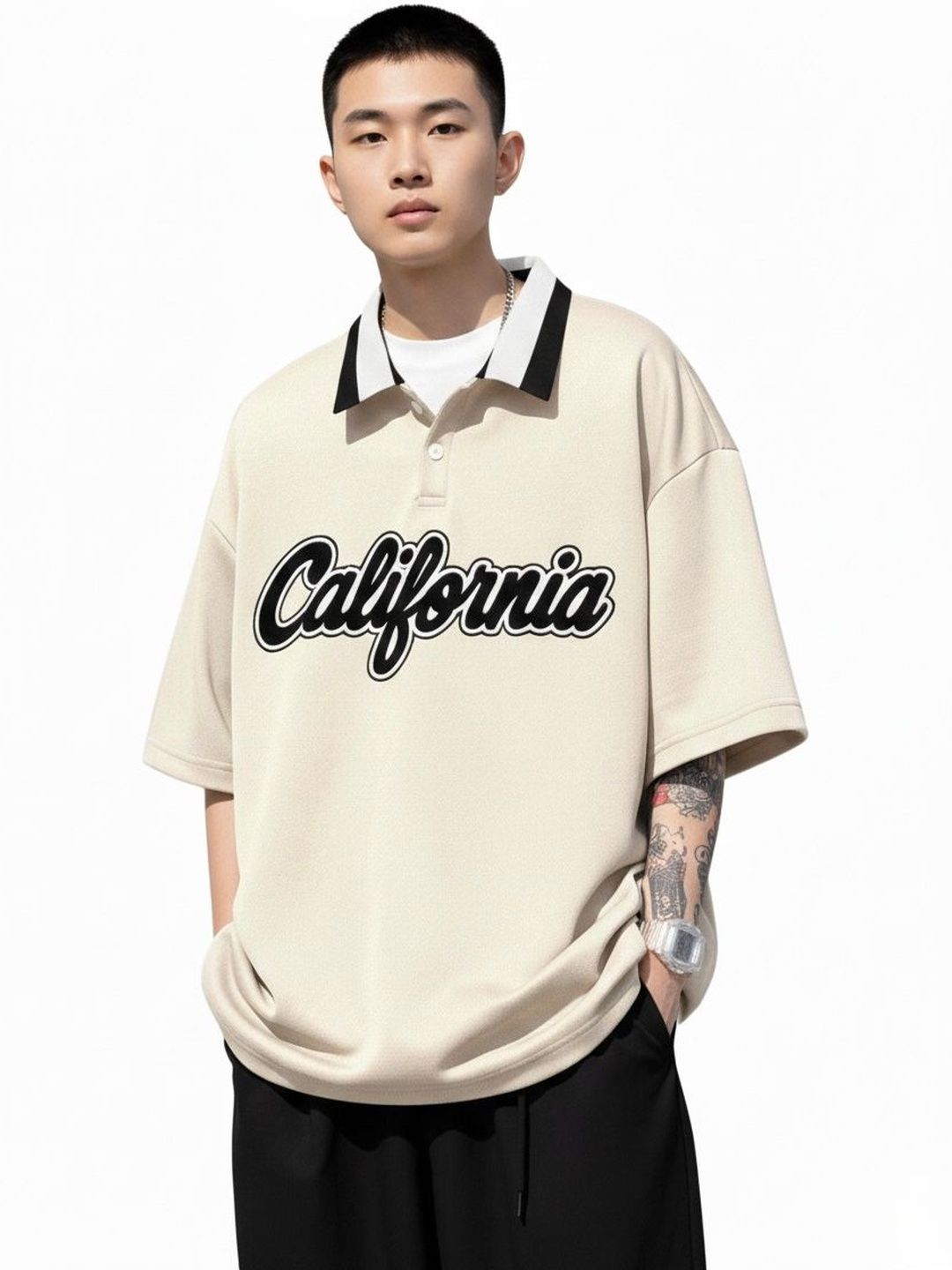 AVEJO Men Typography Printed Polo Collar T-shirt