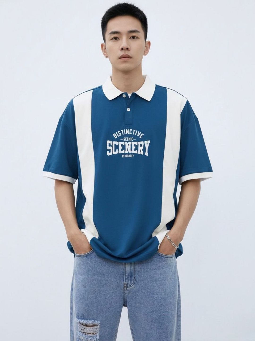 AVEJO Men Typography Colourblocked Polo Collar T-shirt