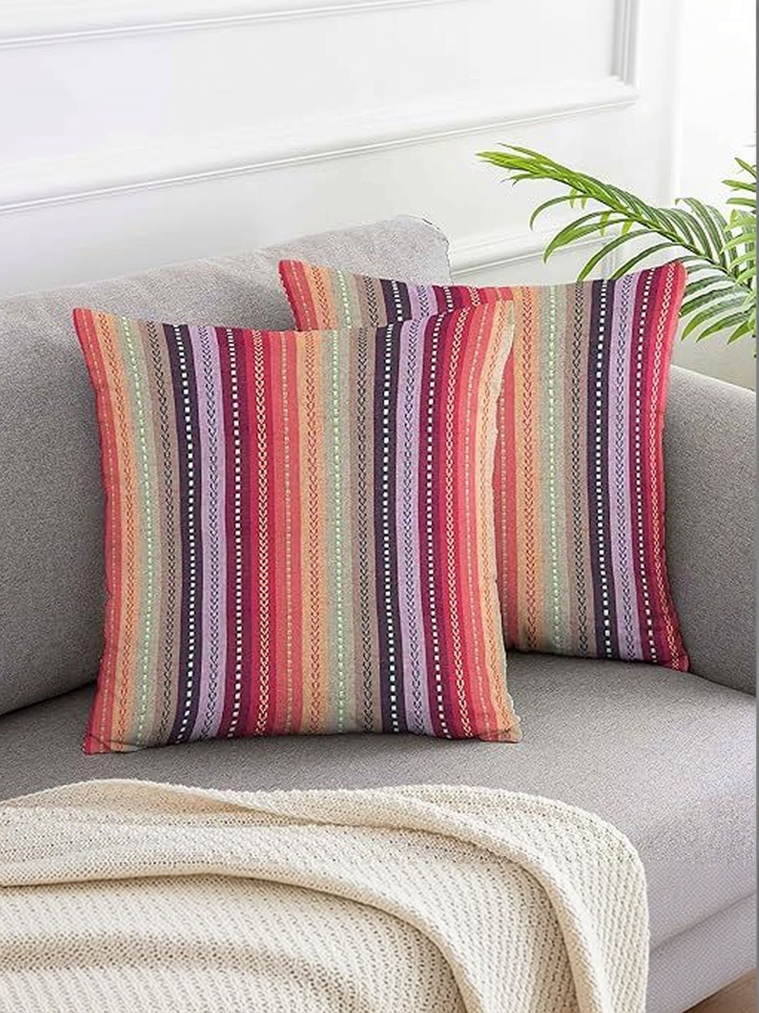 KNOTTING HOME Set of 2 Striped Square Cushion Covers