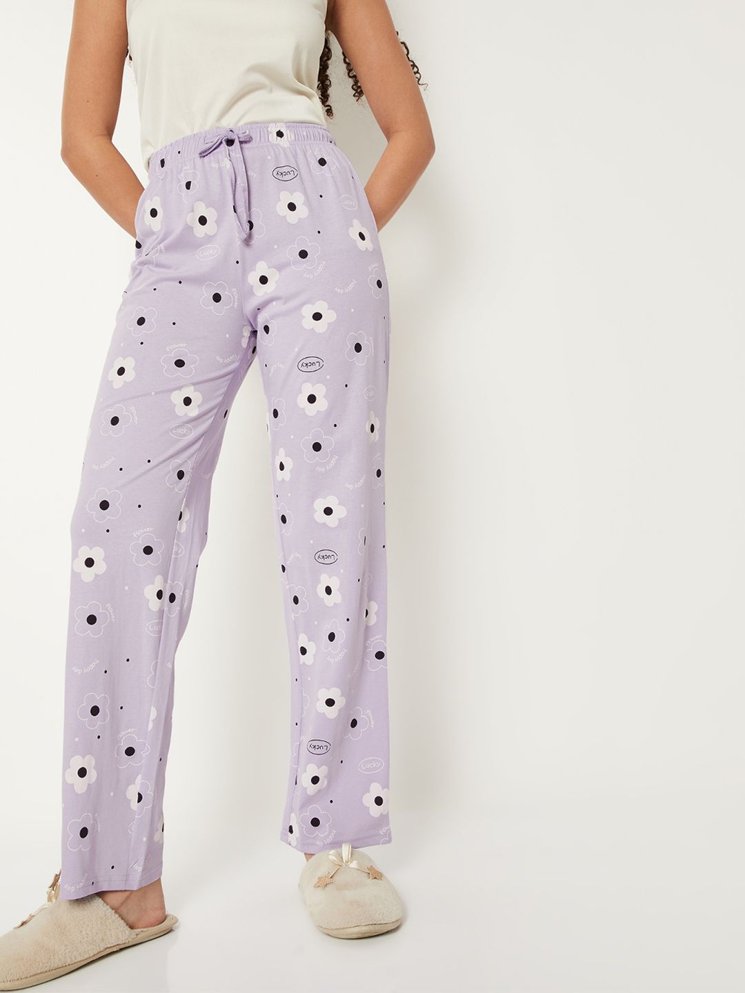max Cotton Printed Mid-Rise Straight Fit Lounge Pants